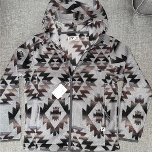 Kids LivOutdoors Geometric Patterned Fleece Zip Up - Gray and Brown